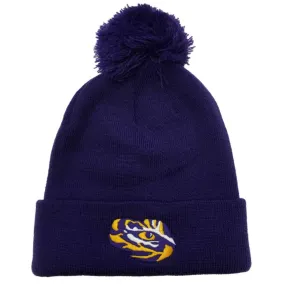 LSU Tigers TOW Purple 100% Acrylic Knit Cuffed Beanie Hat Cap with Poof Ball