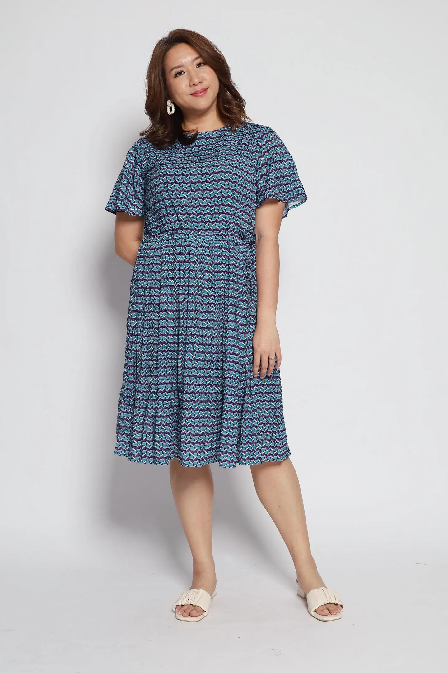 Luna Dress in Blue Geometric