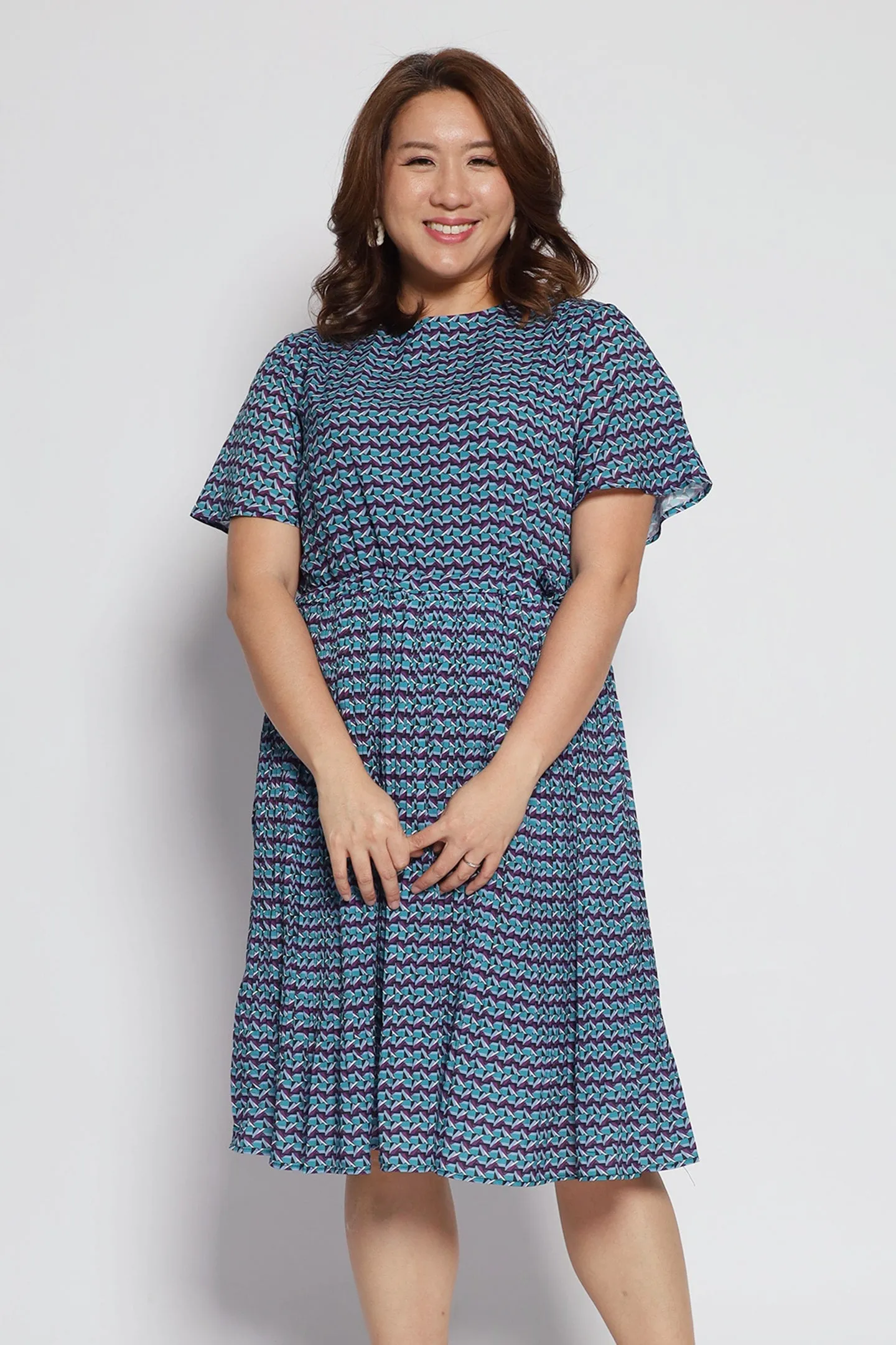 Luna Dress in Blue Geometric