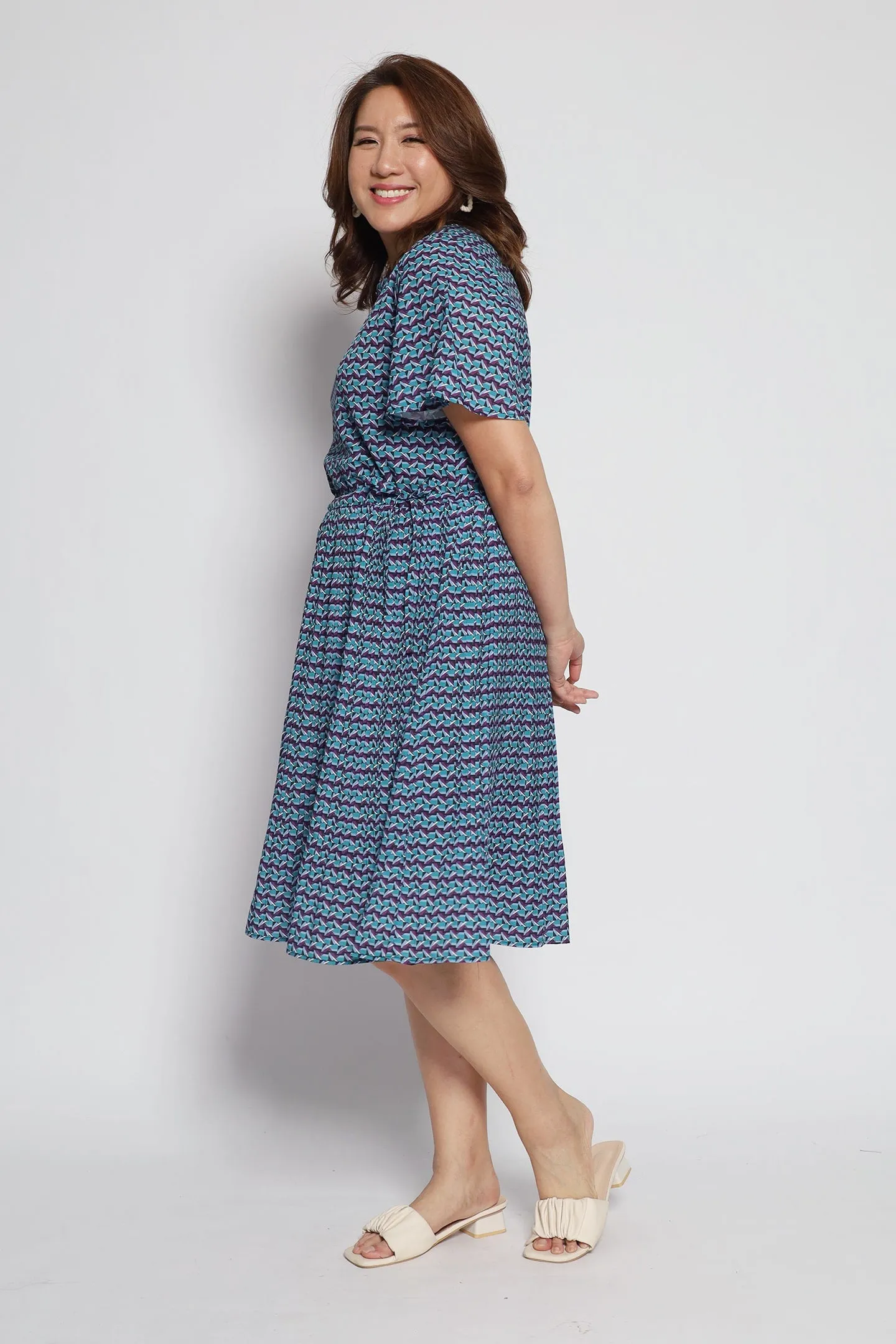 Luna Dress in Blue Geometric