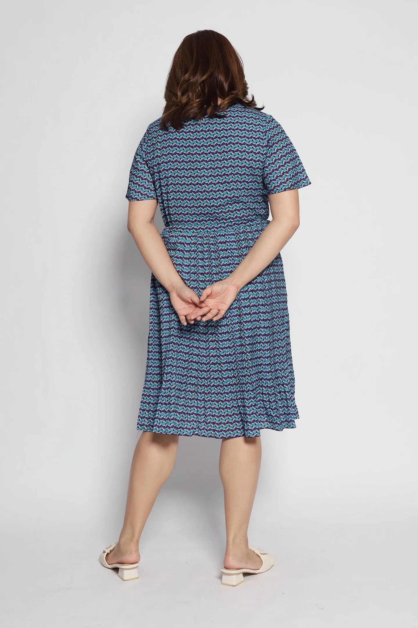 Luna Dress in Blue Geometric