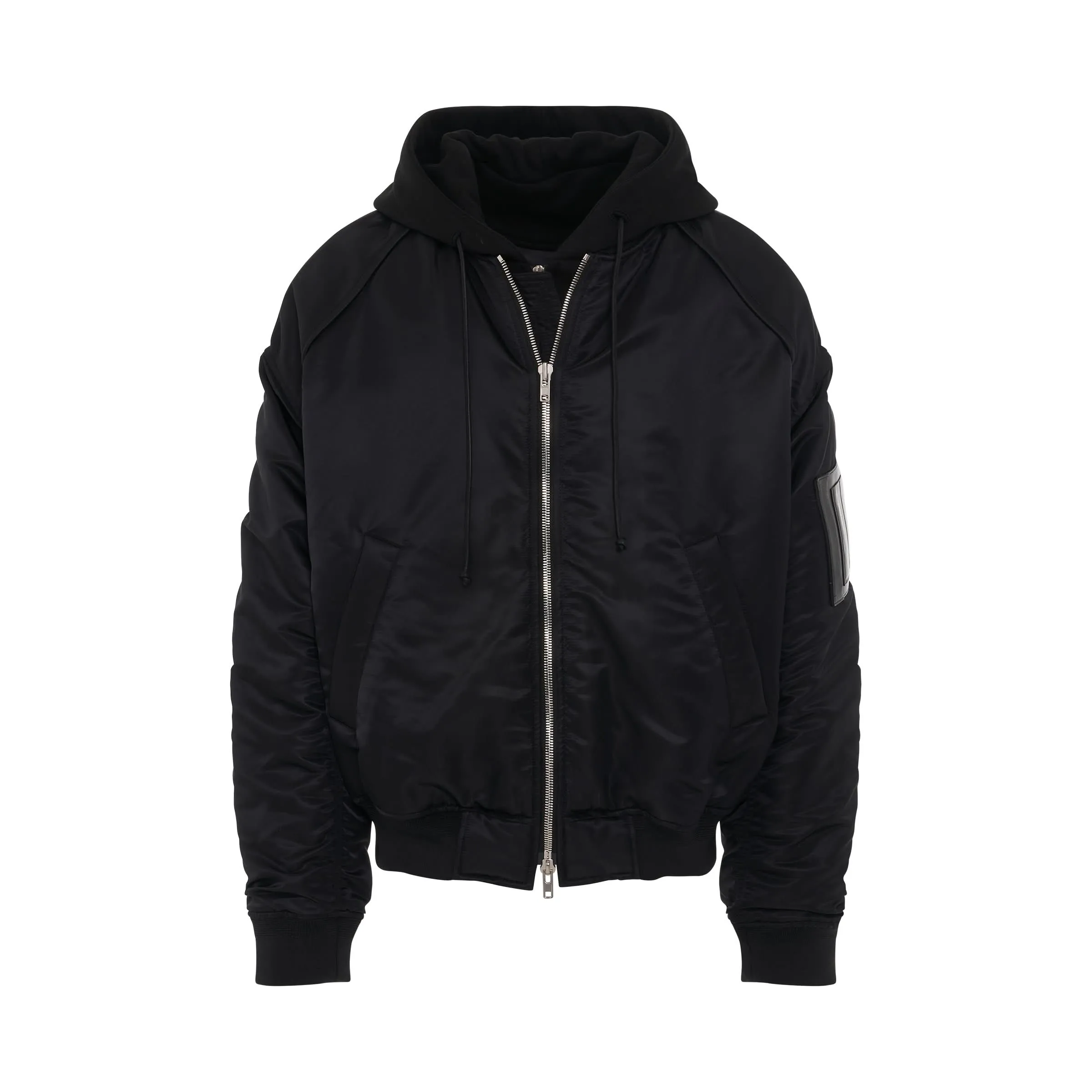 MA-1 Detachable Hood Bomber Jacket in Black