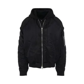 MA-1 Detachable Hood Bomber Jacket in Black