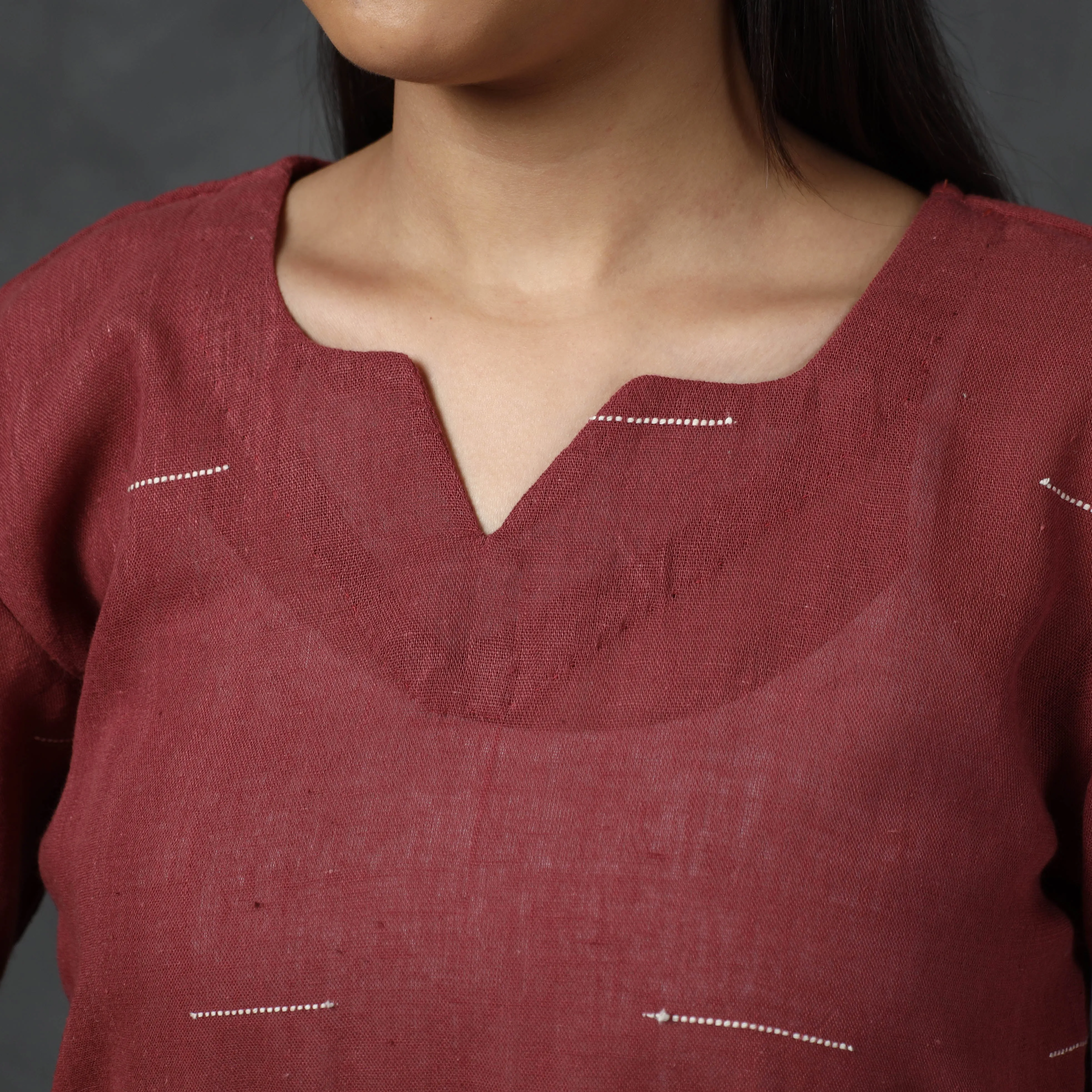 Maroon - Organic Kala Cotton Handloom Buti Long Kurta