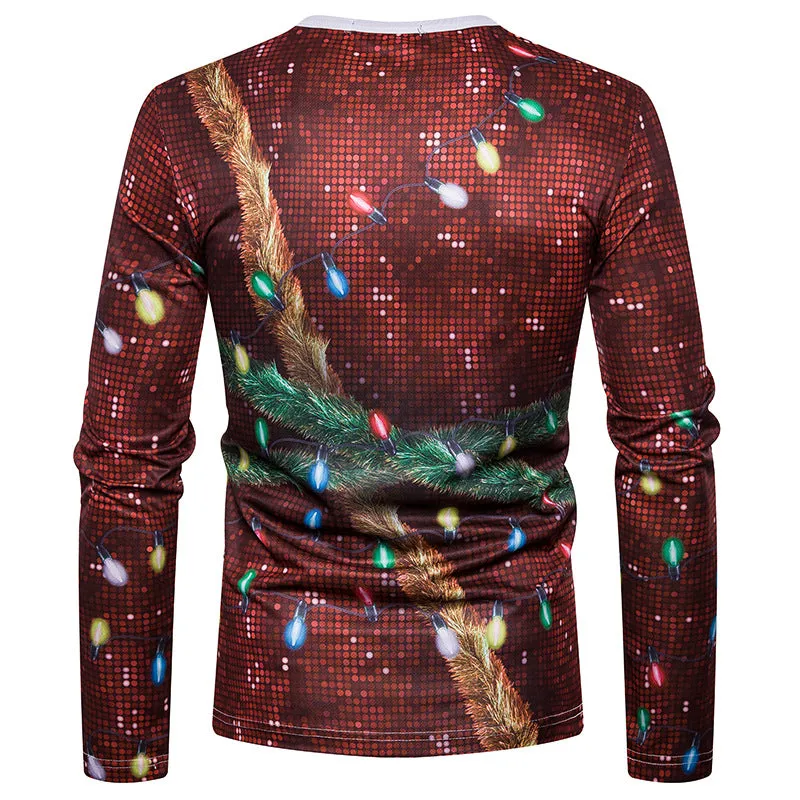 Men's 3D  Fake Two Pieces Printed  Christmas Long Sleeve T-Shirt