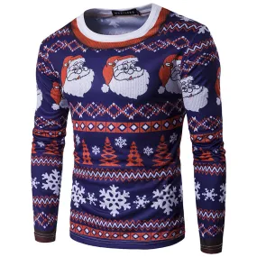 Men's  3D Santa Round Neck Long Sleeve Slim Printed T-shirt