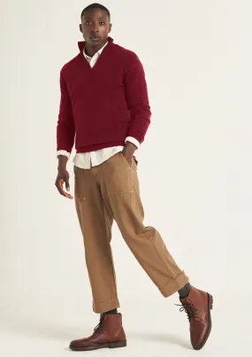 Mens Cashmere Half Zip Sweater in Plum Red