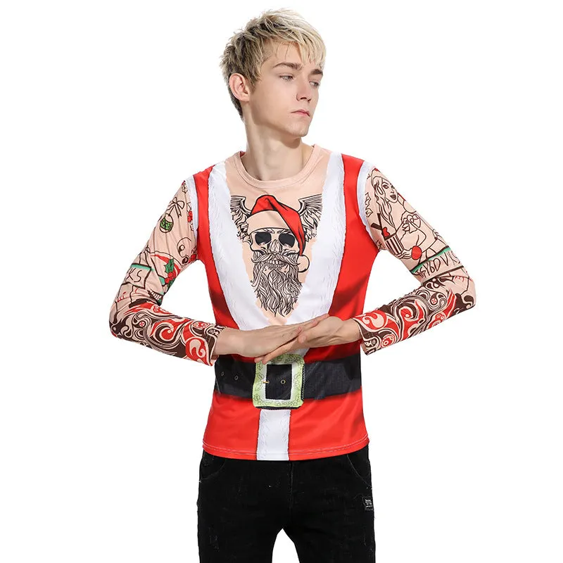 Men's Christmas Santa Claus Round Neck Long Sleeve T-shirt