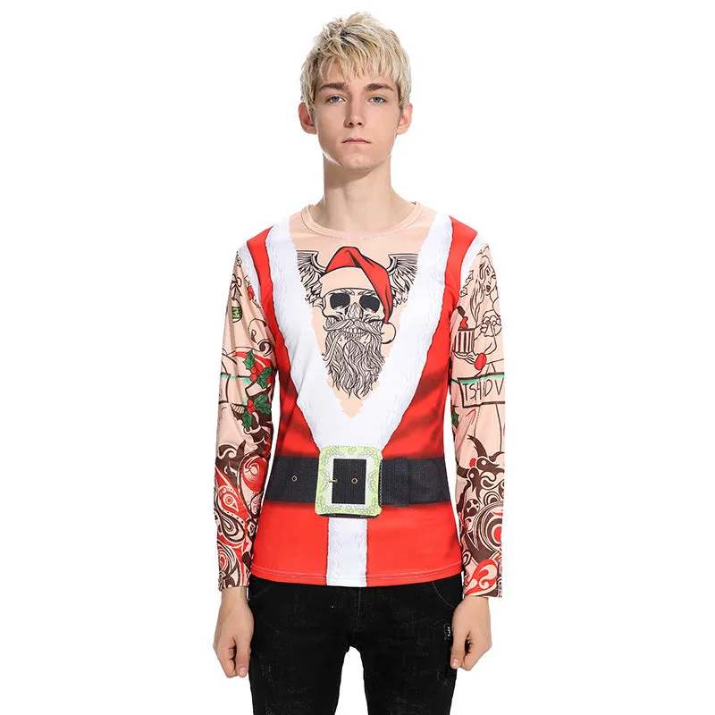 Men's Christmas Santa Claus Round Neck Long Sleeve T-shirt