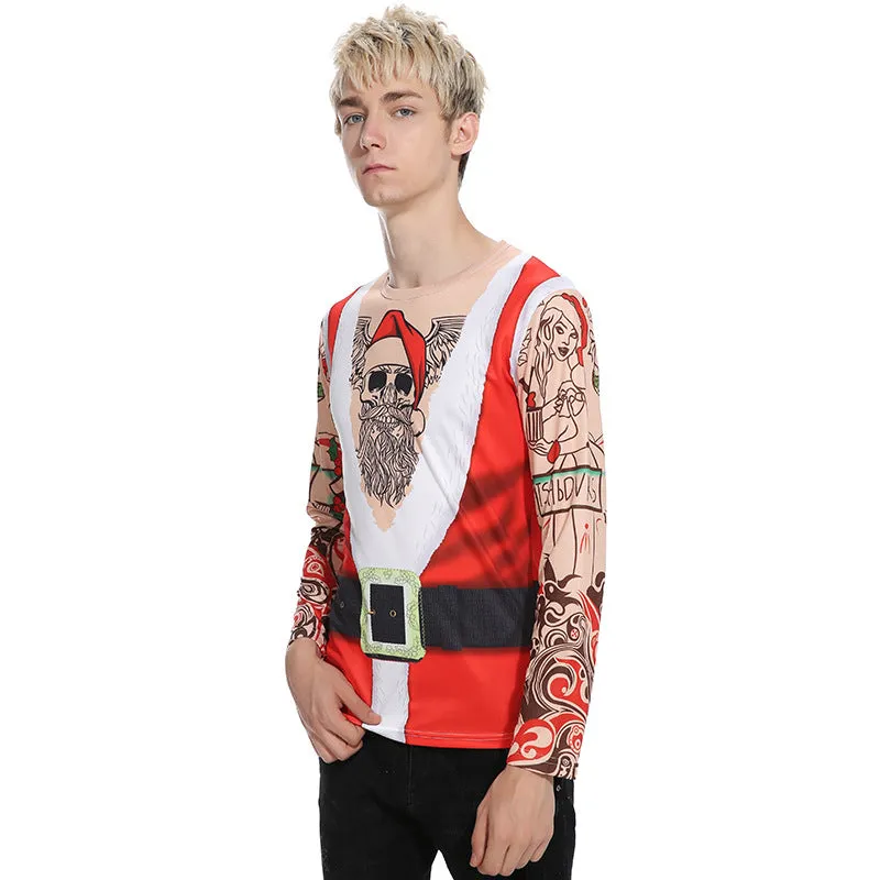 Men's Christmas Santa Claus Round Neck Long Sleeve T-shirt