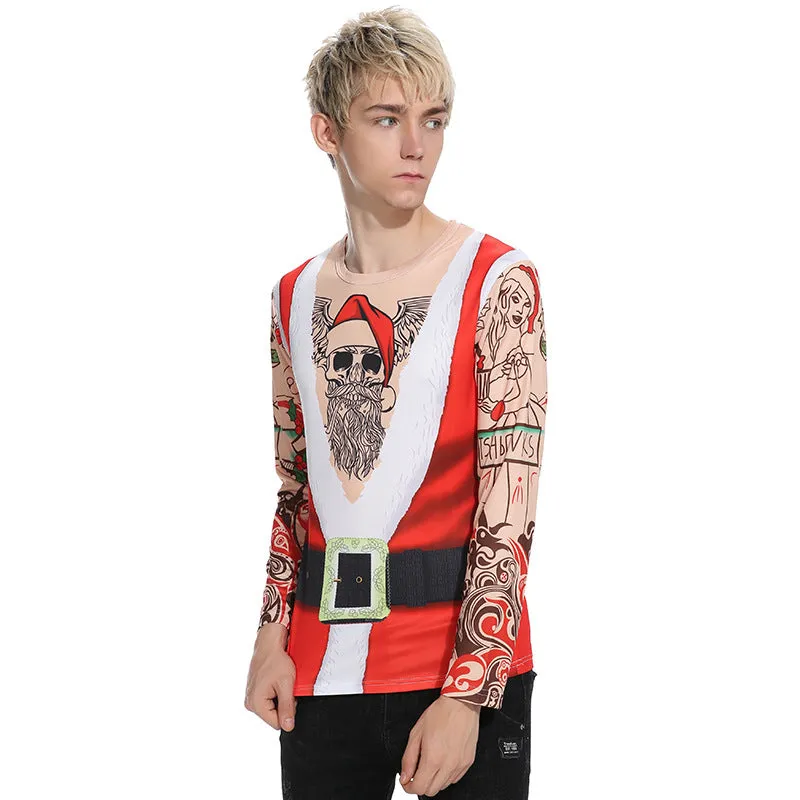 Men's Christmas Santa Claus Round Neck Long Sleeve T-shirt