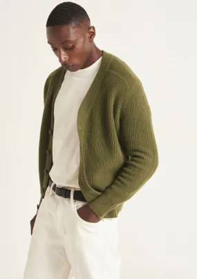 Mens Ribbed Cardigan in Bayleaf Green