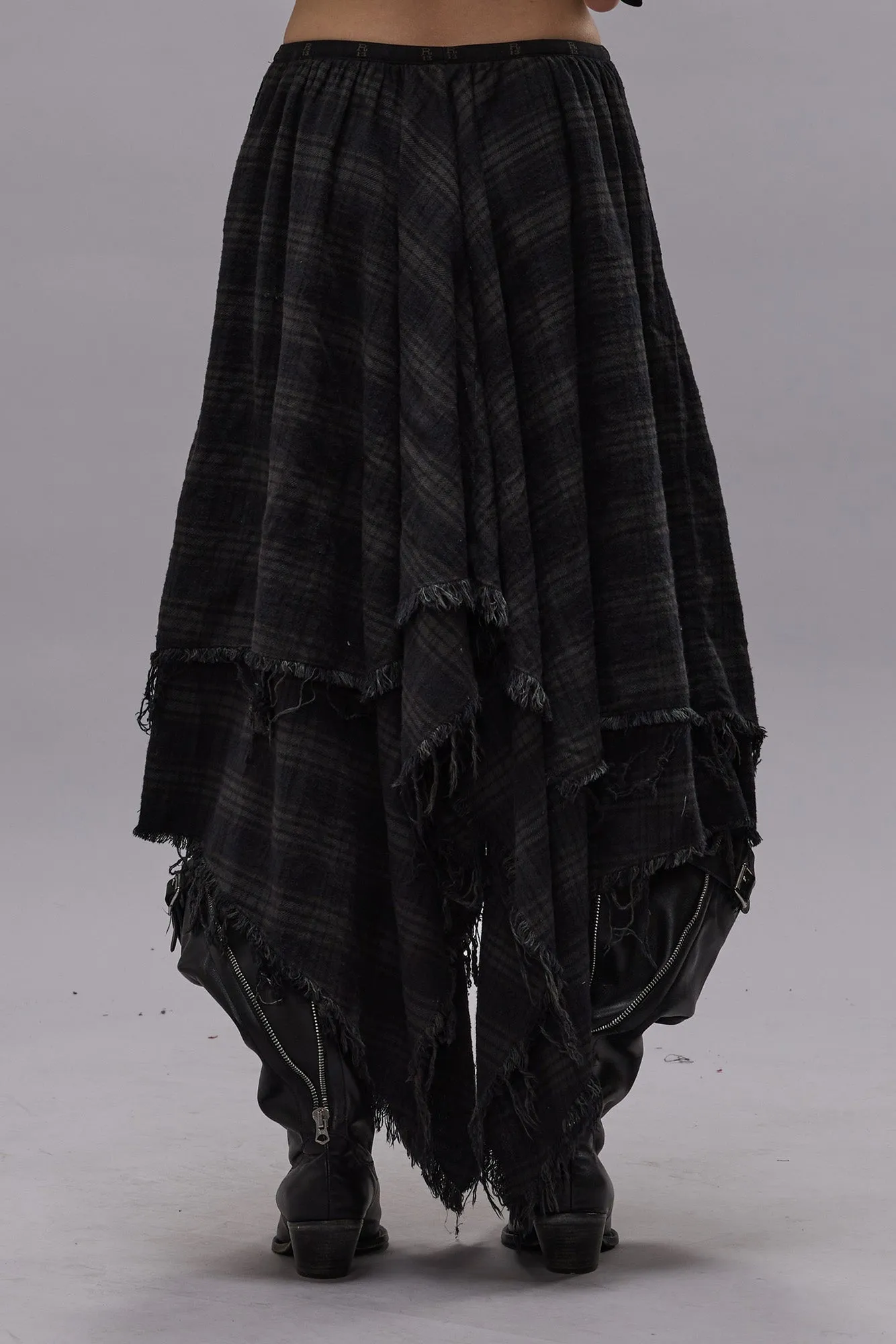 MIDI HANDKERCHIEF SKIRT - OVERDYED BLACK PLAID