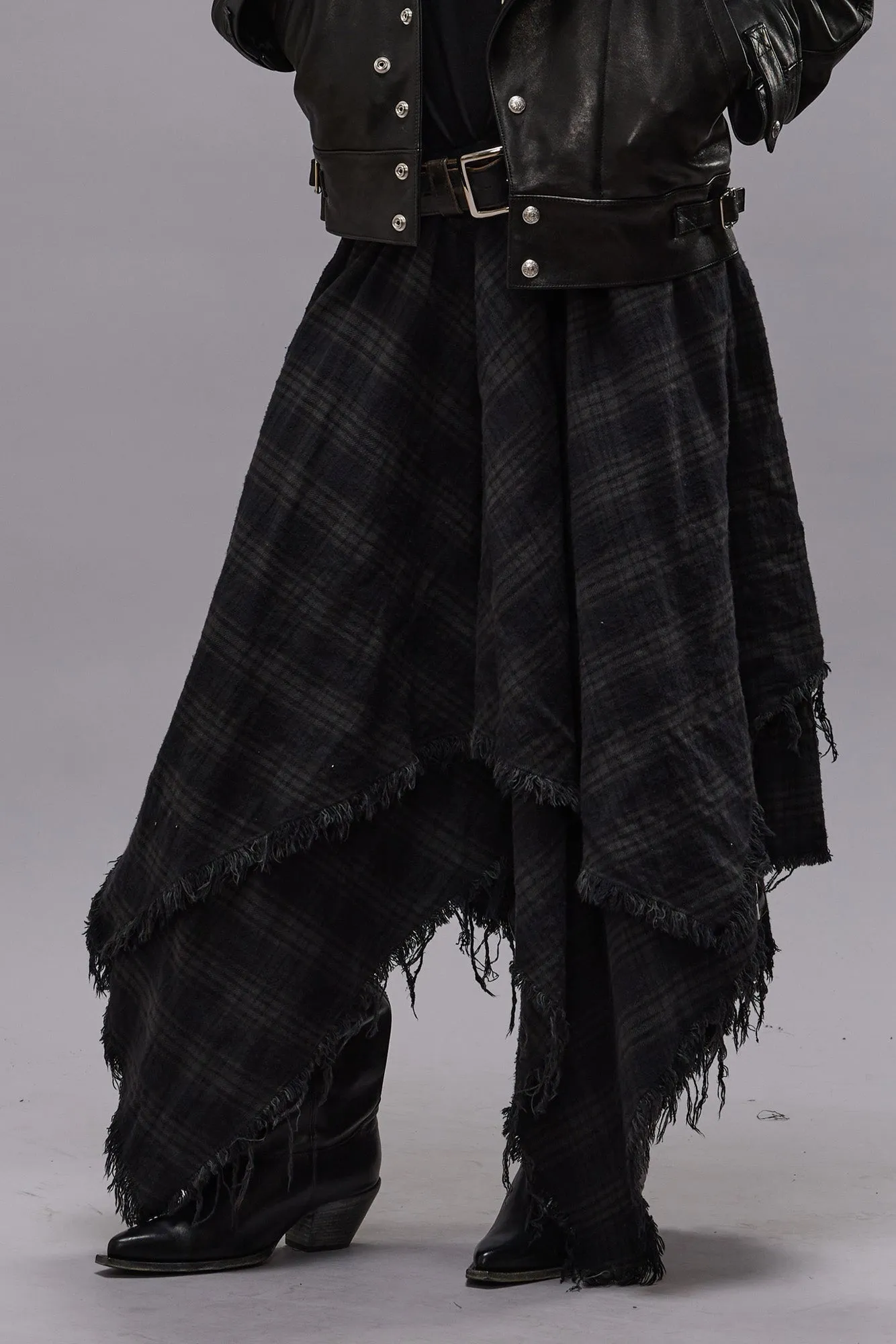 MIDI HANDKERCHIEF SKIRT - OVERDYED BLACK PLAID