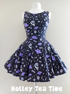 Milky bat night black skater dress [made to order]