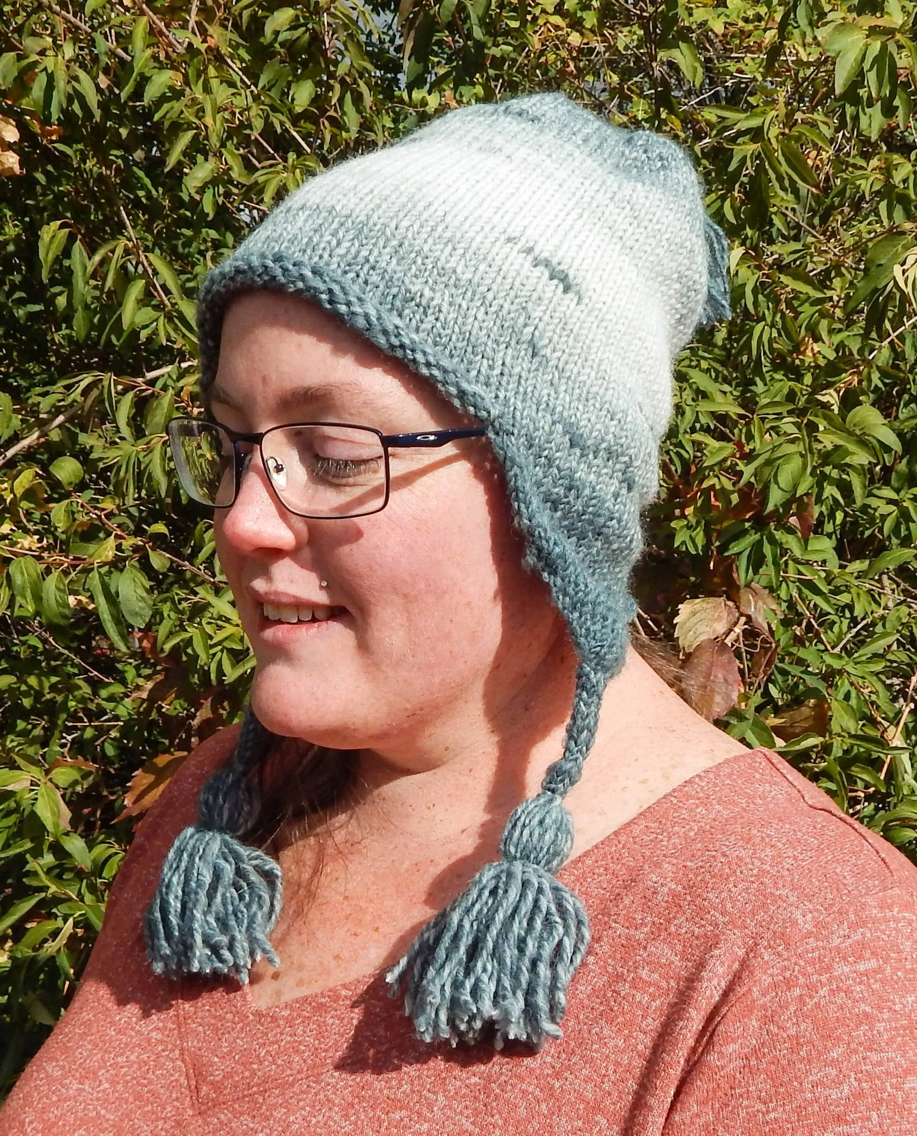 Mint Silver Earflap Hat with Tassels