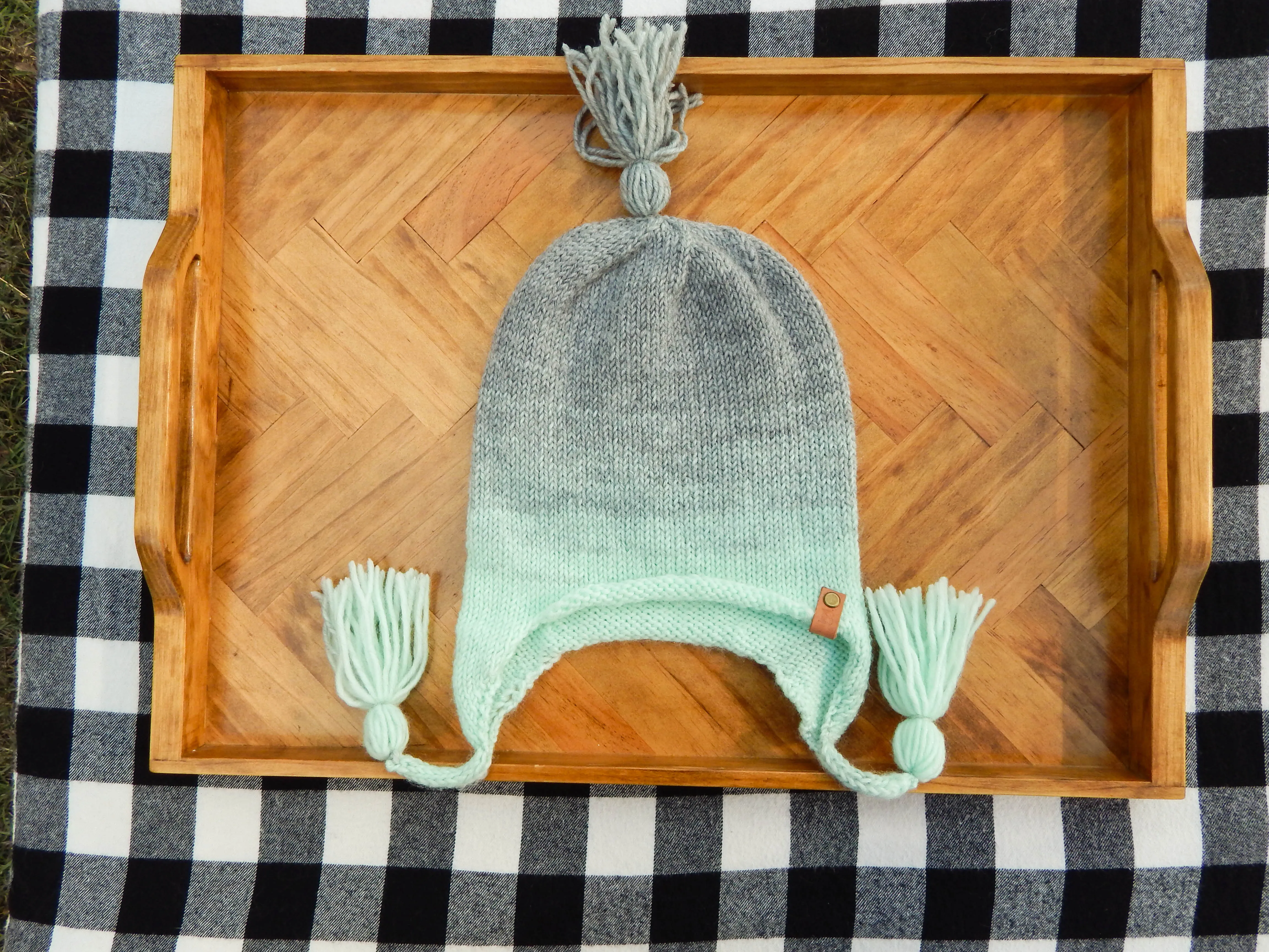 Mint Silver Earflap Hat with Tassels