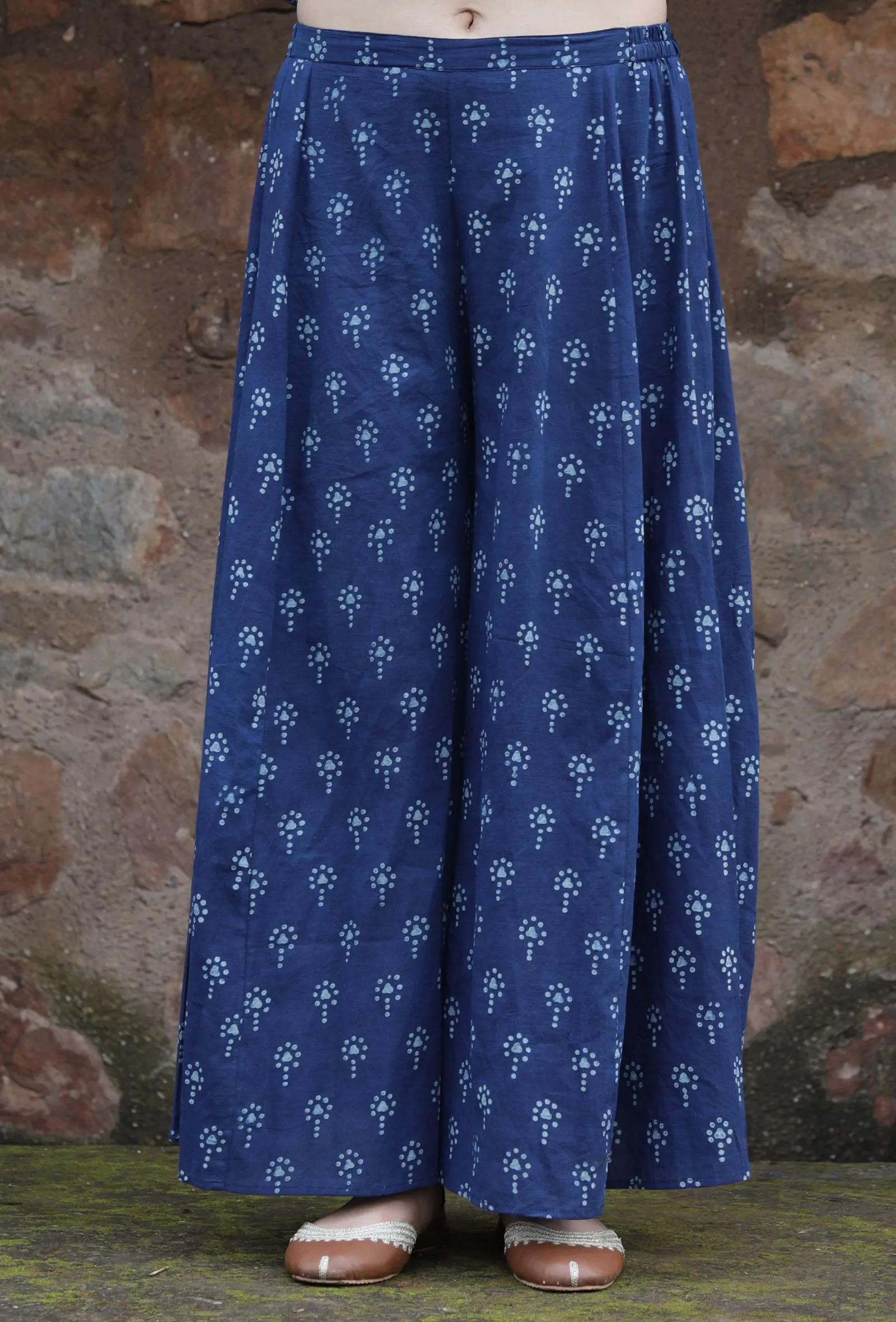 Mirai Indigo Buti Printed Cotton Palazzo Pants