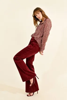 Molly Bracken Dark Red Velvet Flared Trousers