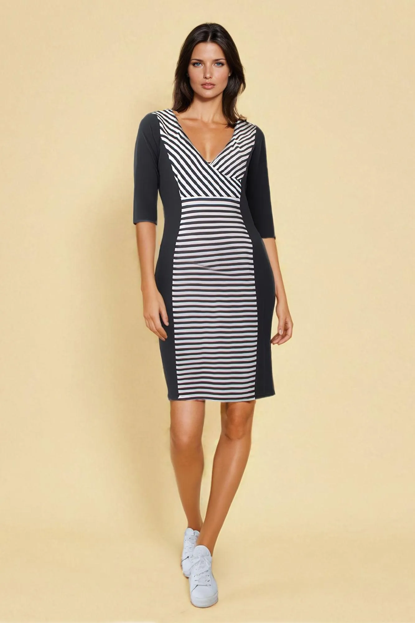 Monochrome Stripe Midi Dress