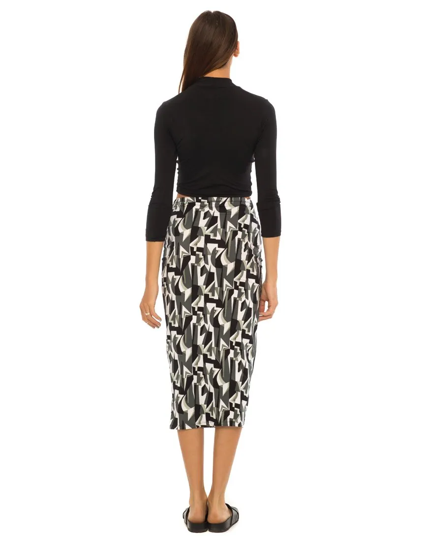 Motel Bobby Midi Skirt in Geo Pop Black and White