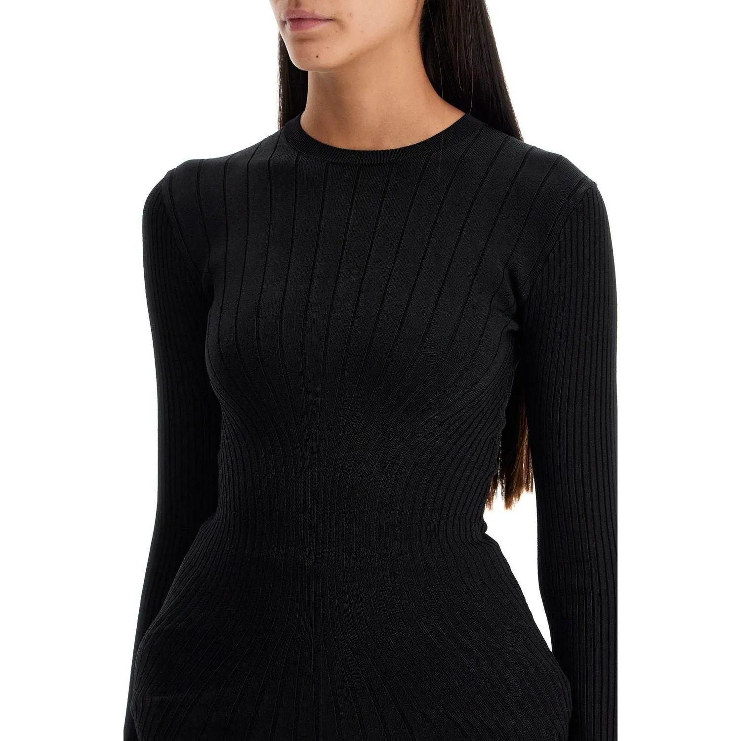 Mugler ribbed knit top with long sleeves