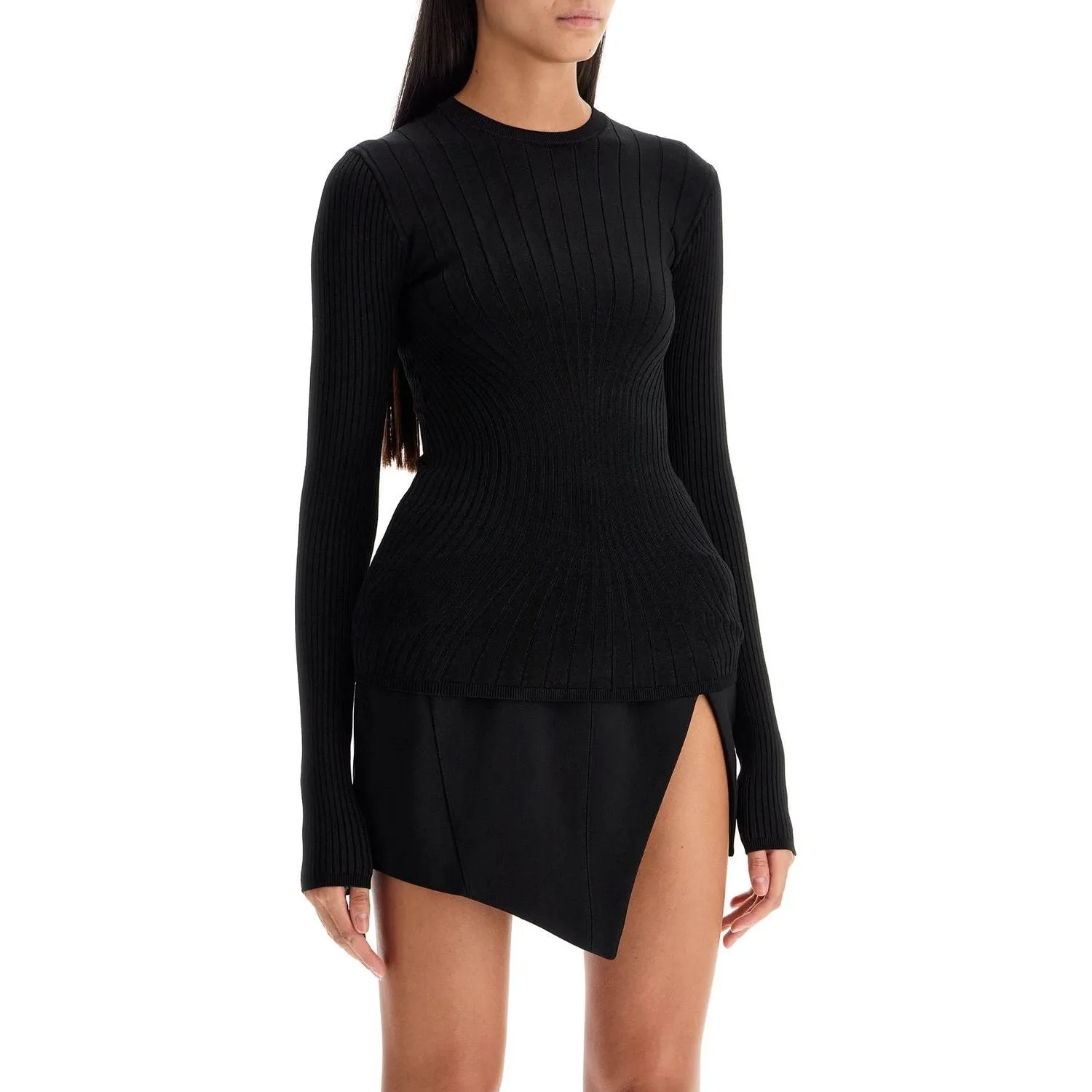 Mugler ribbed knit top with long sleeves