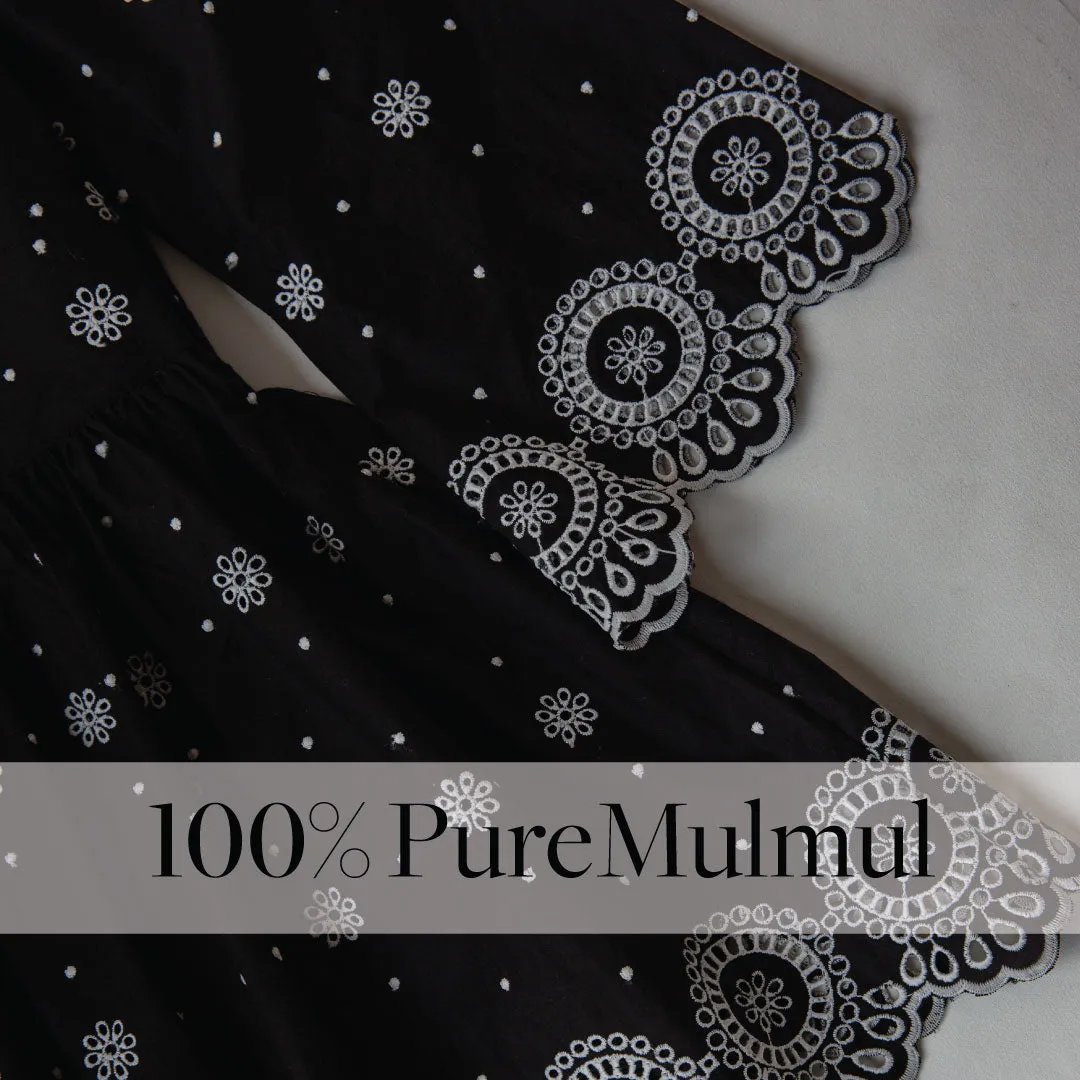 Mulmul Cotton Aurelia Black Top With Aurelia Black Bell Bottom