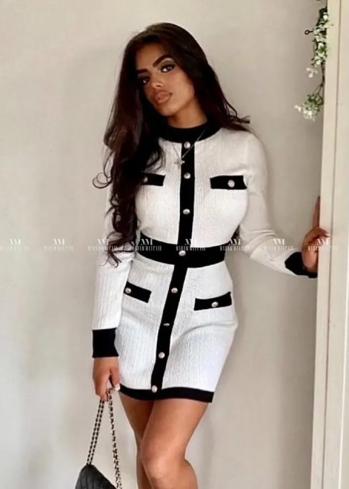 Nigella Monochrome Long Sleeve Bodycon Dress