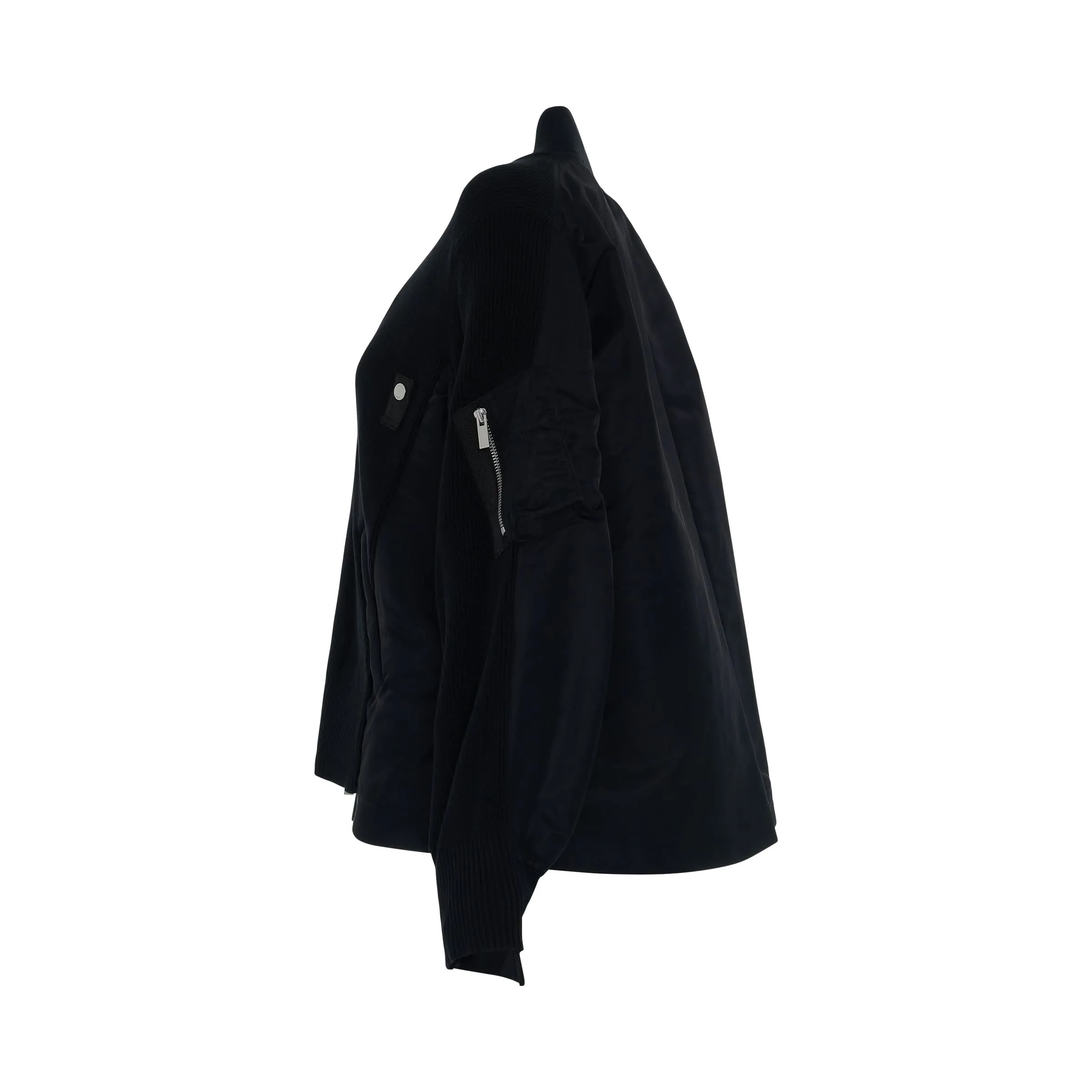 Nylon Twill Mix Knit Jacket in Black