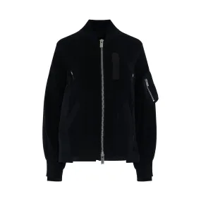 Nylon Twill Mix Knit Jacket in Black