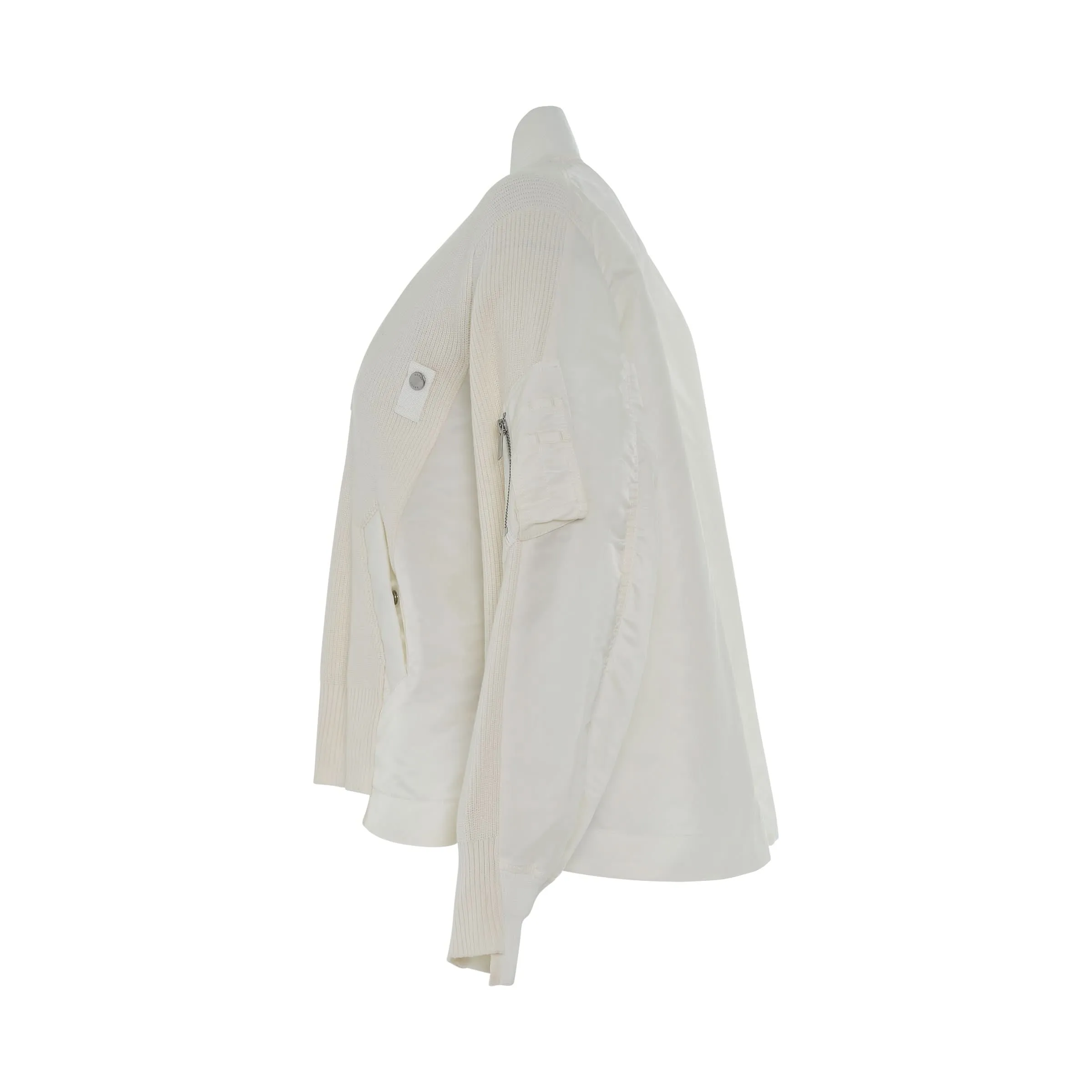 Nylon Twill Mix Knit Jacket in Off White