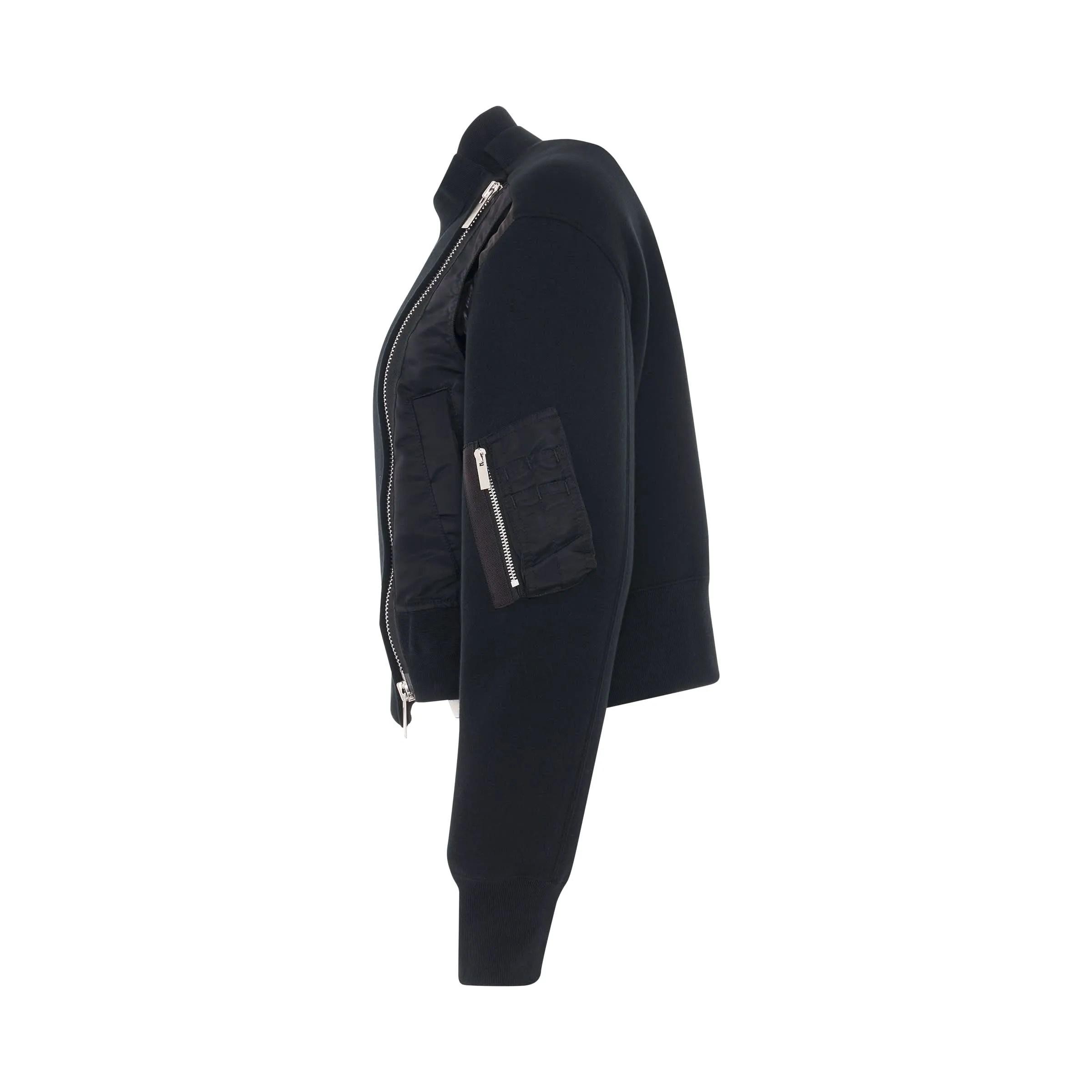 Nylon Twill Sponge Sweat Jacket in Black