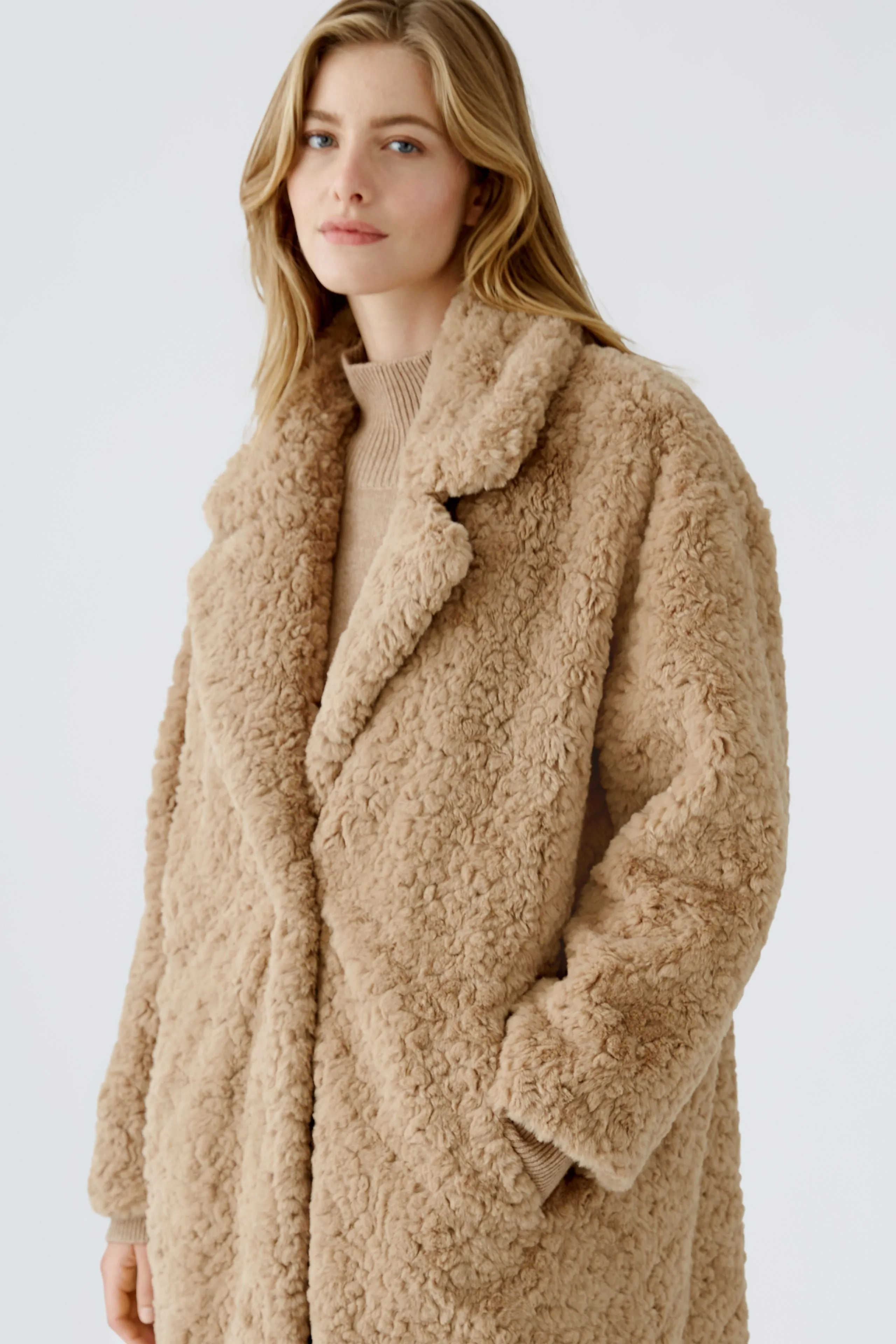 OUI FLUFFY TAN COAT