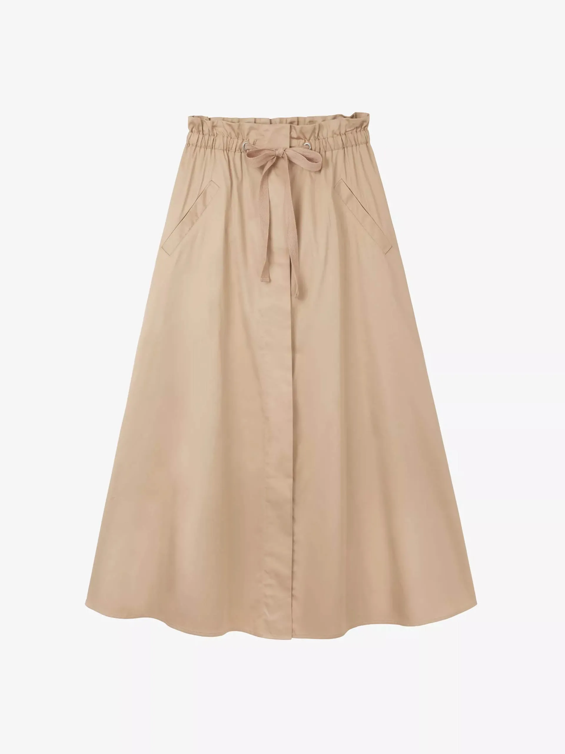 Paperbag-waist organic-cotton poplin midi skirt