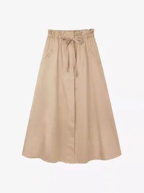 Paperbag-waist organic-cotton poplin midi skirt