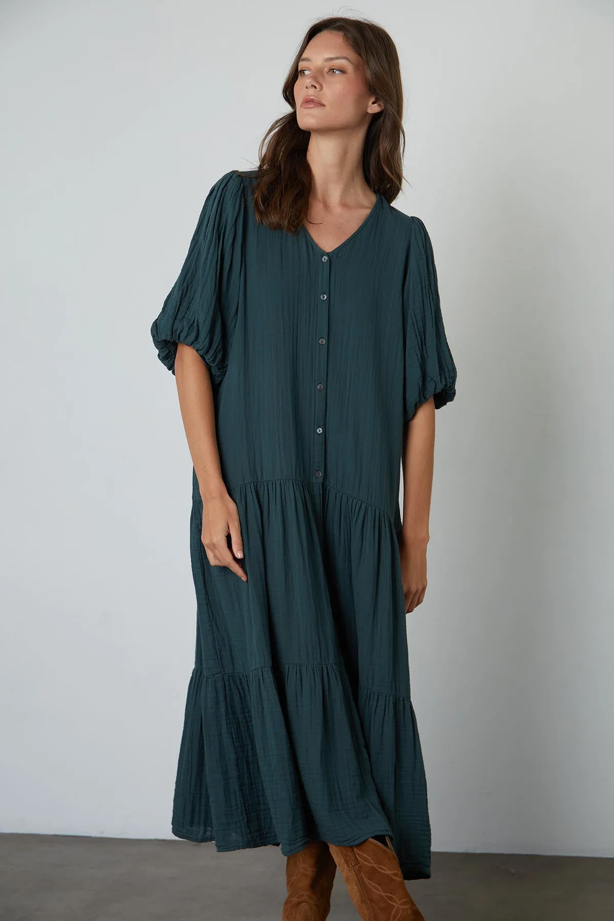 PAULINE COTTON GAUZE MIDI DRESS