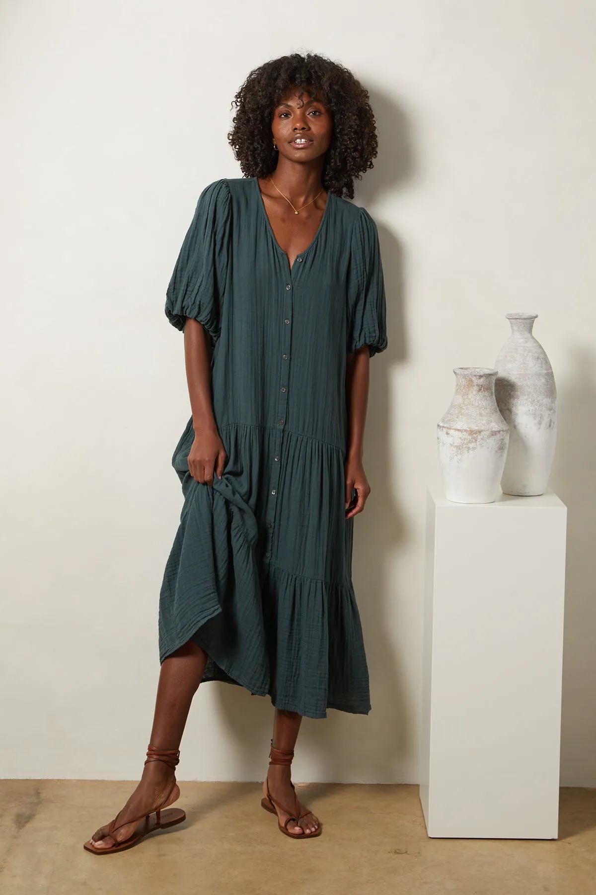 PAULINE COTTON GAUZE MIDI DRESS