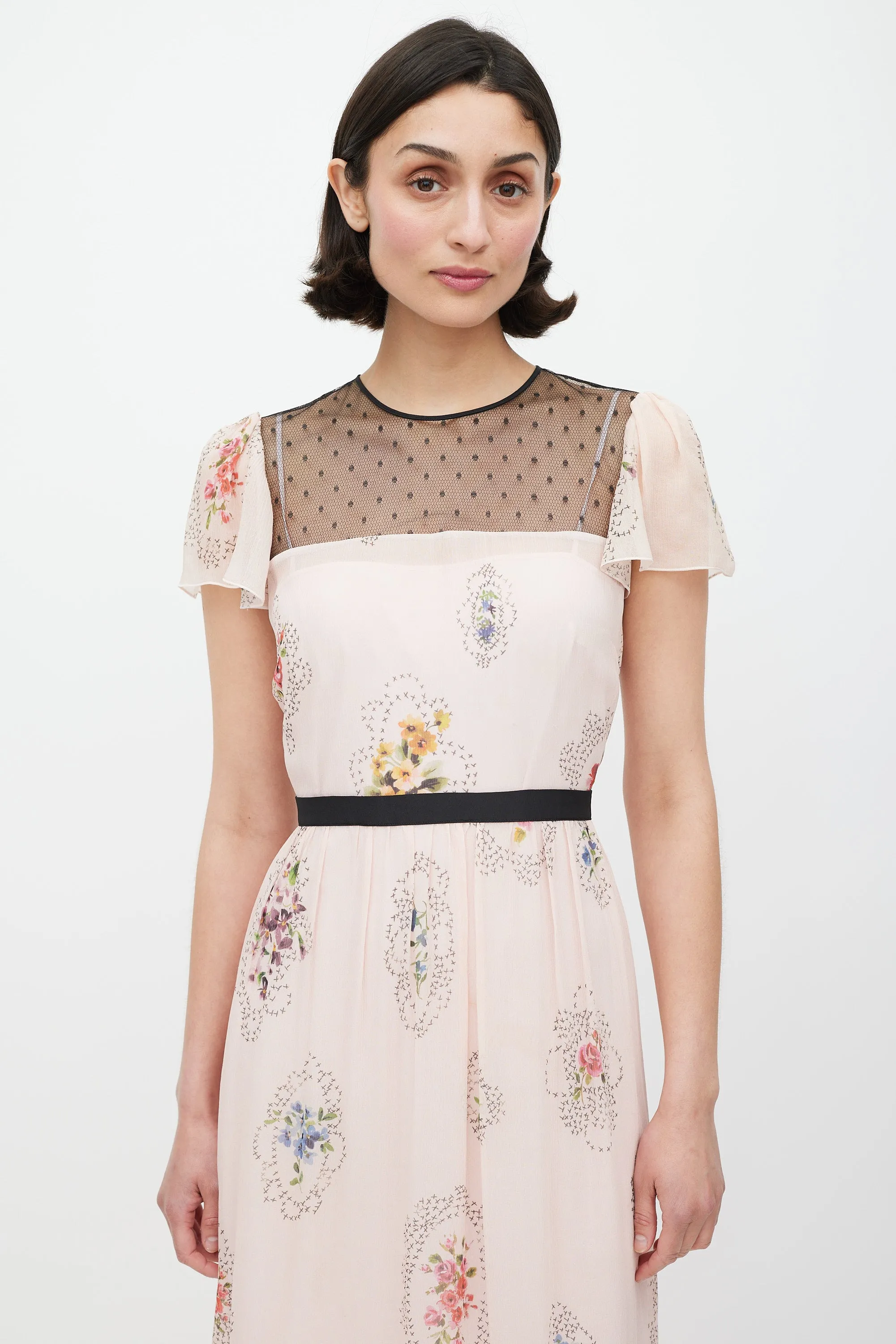 Pink & Multicolour Lace Panelled Floral Dress