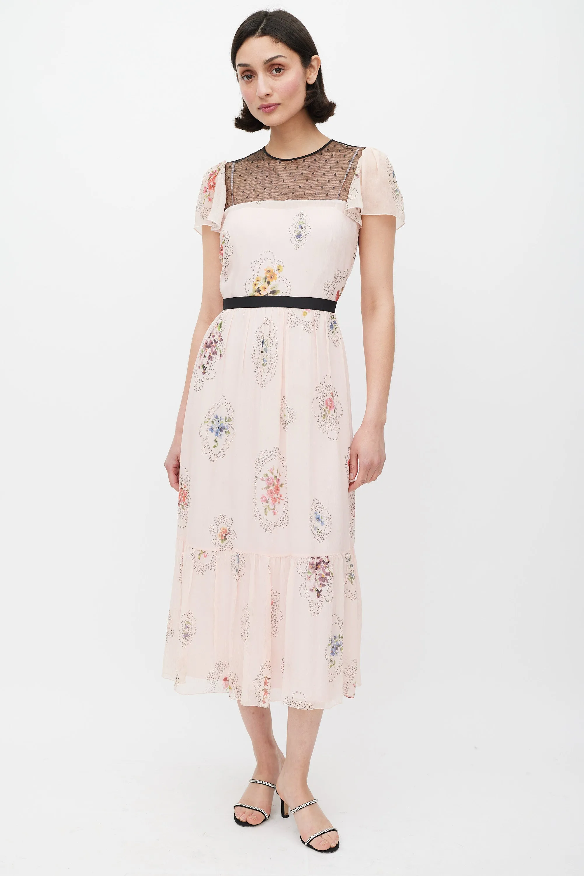 Pink & Multicolour Lace Panelled Floral Dress