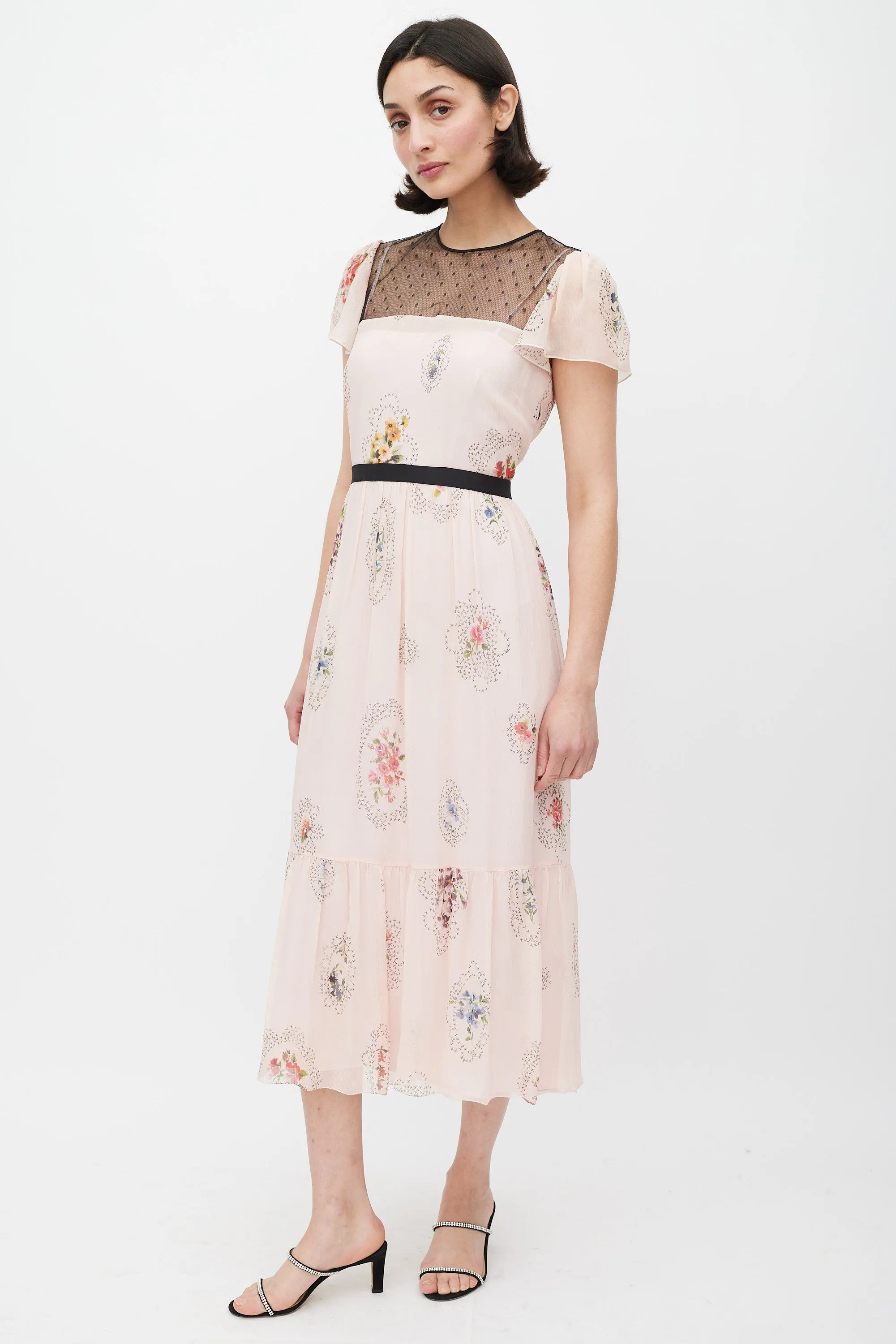 Pink & Multicolour Lace Panelled Floral Dress