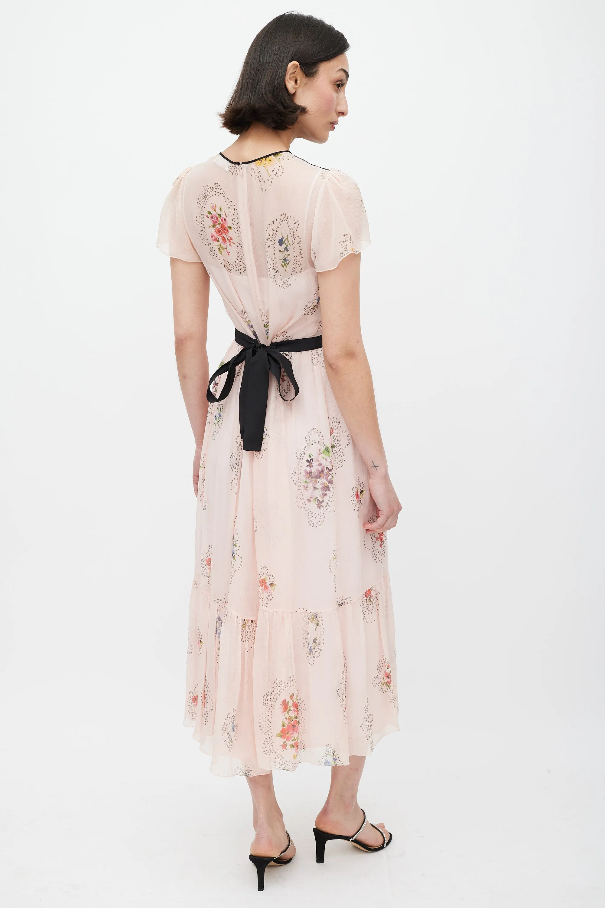 Pink & Multicolour Lace Panelled Floral Dress