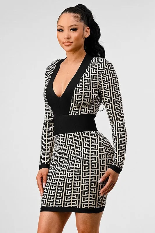 Power Play: Black & White Bodycon Dress