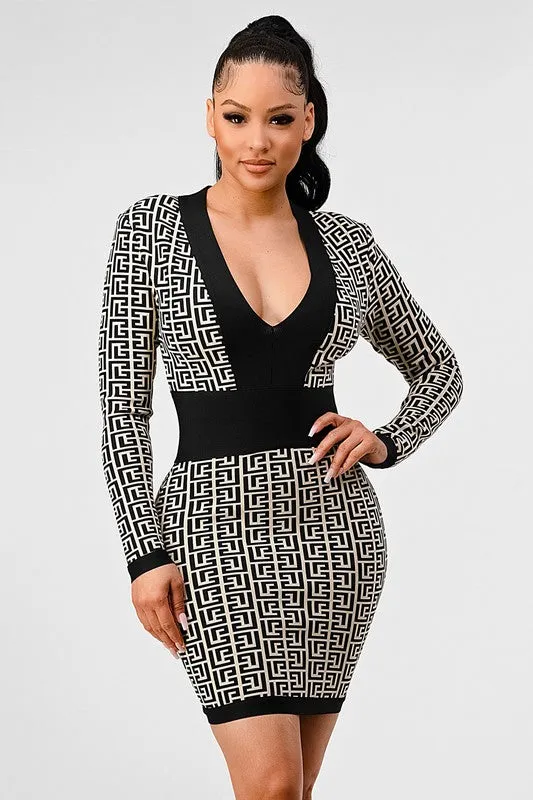 Power Play: Black & White Bodycon Dress