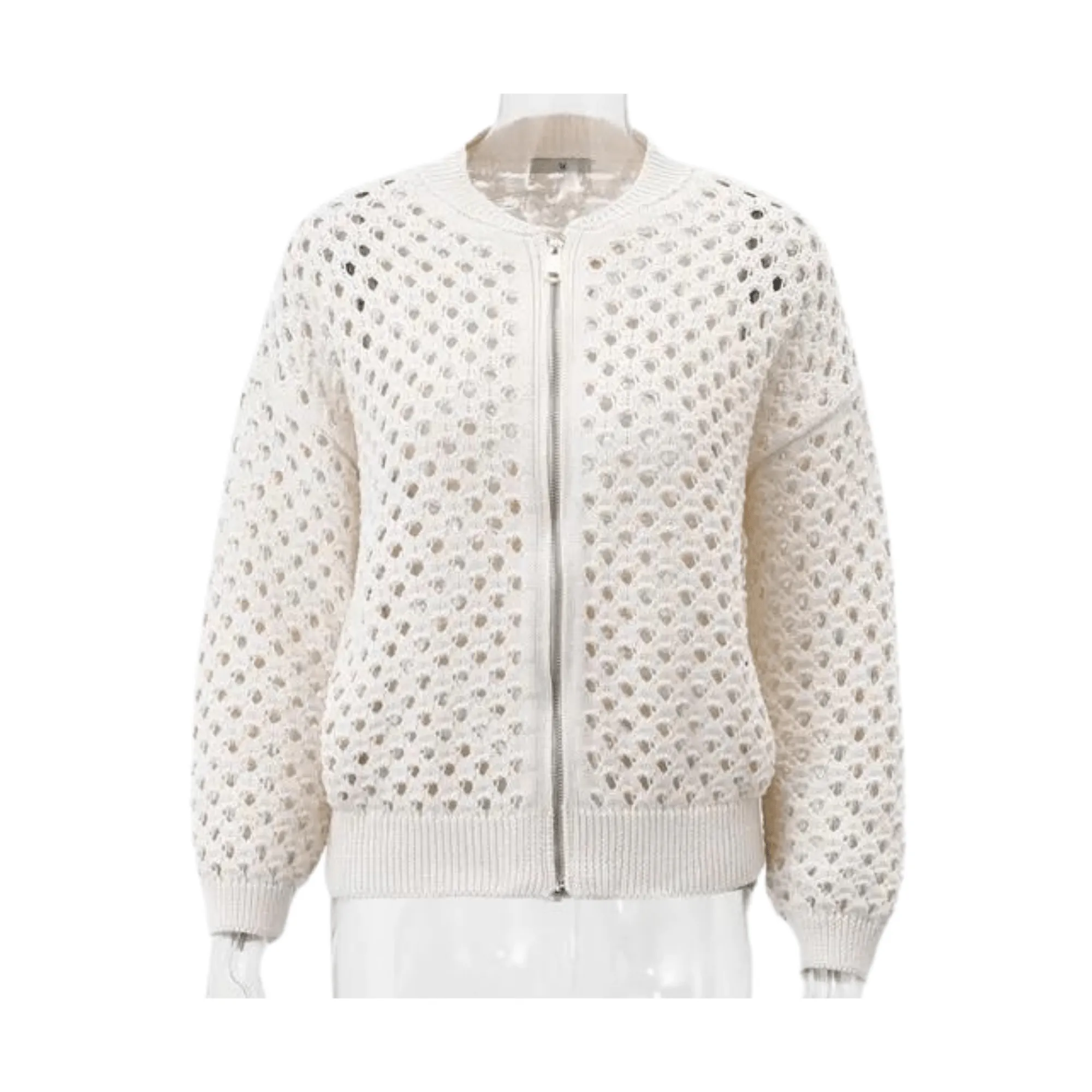 Pre Order:  Crochet Knit Cotton Bomber Jacket