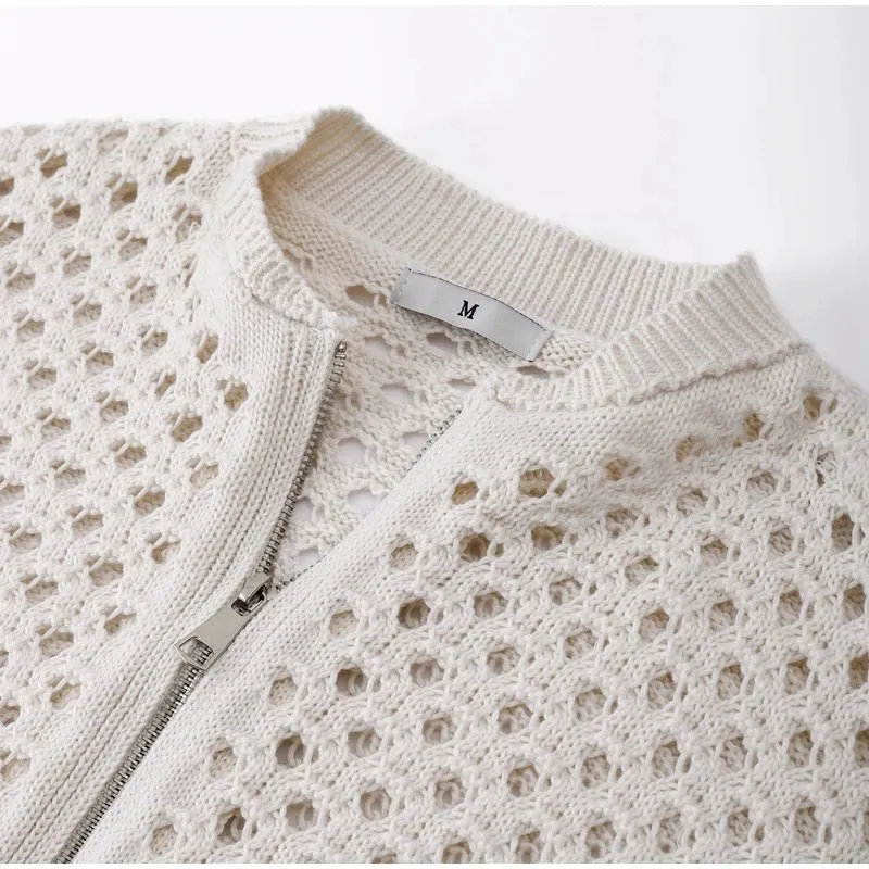 Pre Order:  Crochet Knit Cotton Bomber Jacket