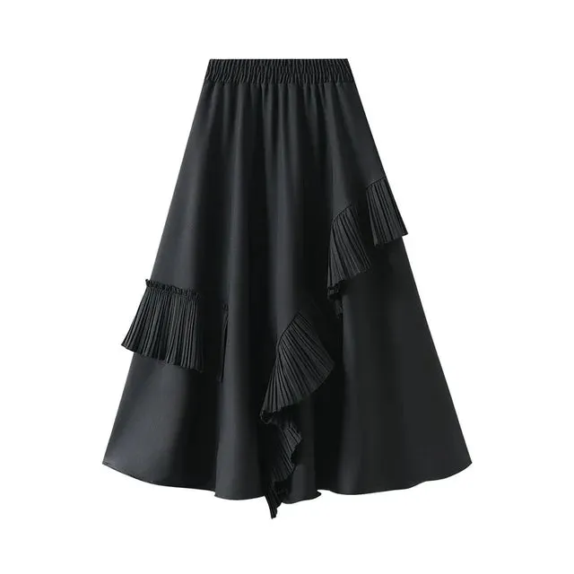 Pre Order:  Ruffle Trim Midi A-Line Skirt