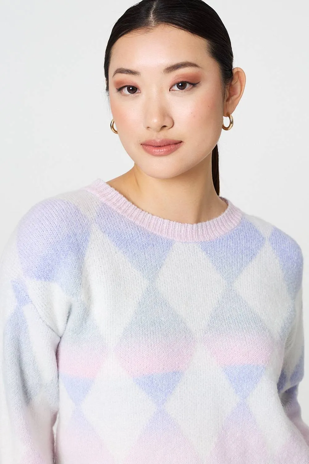 Printed Relaxed Fit Round Neck Jumper