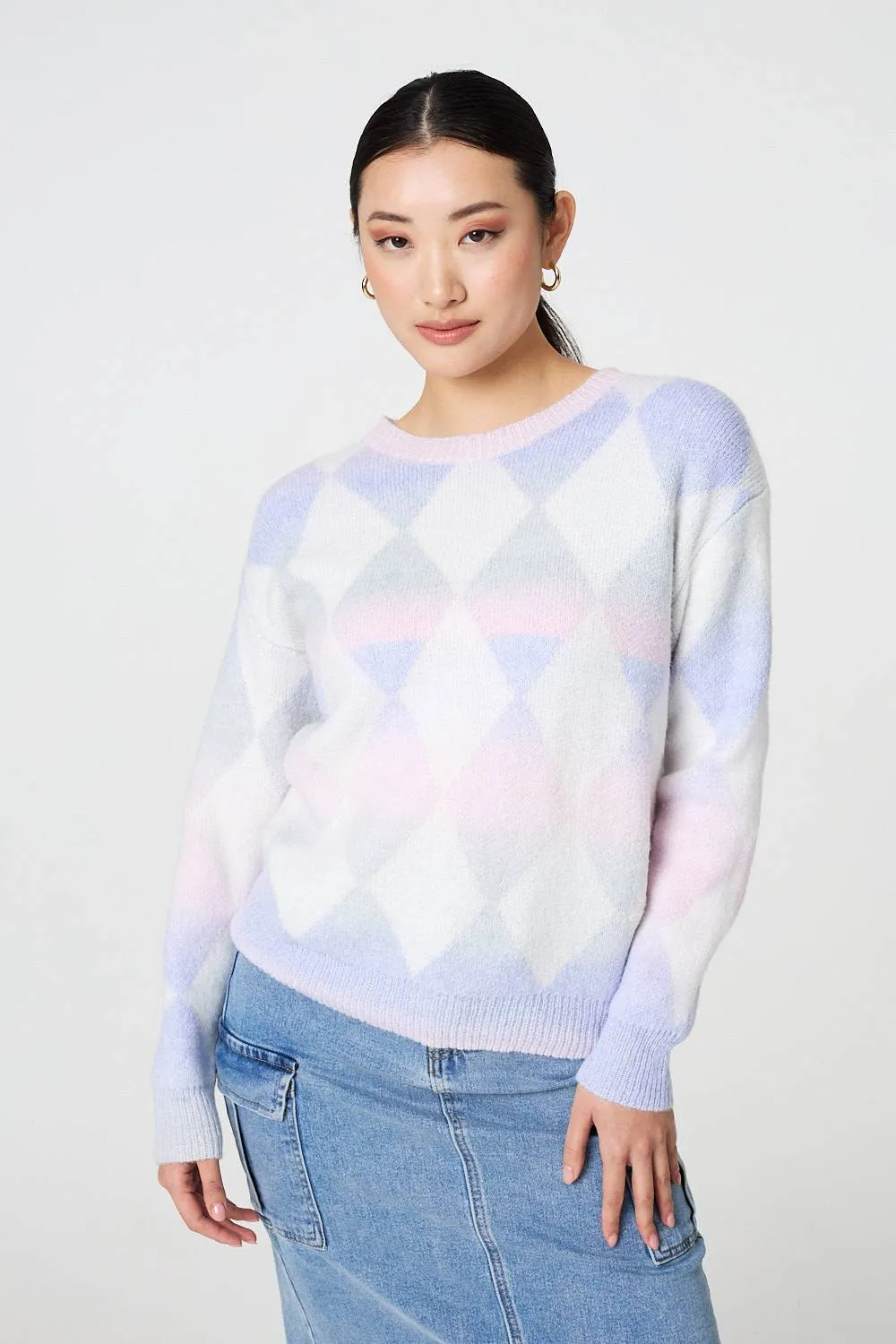 Printed Relaxed Fit Round Neck Jumper