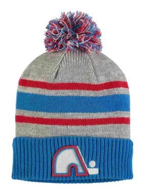 Quebec Nordiques Fanatics Tri-Tone Vintage Hockey Cuffed Poofball Beanie Hat Cap